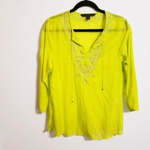 Express Lime Green Embroidered Top...M